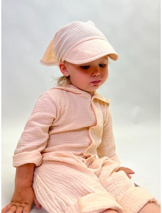 Детский летний комбинезон из муслина с капюшоном, пудровый