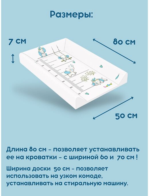 Трехбортовая пеленальная доска на кроватку Bebo Голубой слоник 80×50 с мягкой поверхностью и жестким каркасом