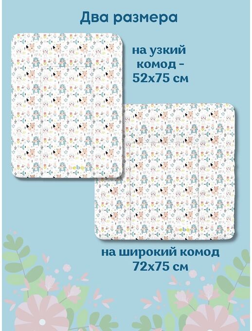 Широкий пеленальный матрас  с бортиками Bebo для новорожденного  на комод 75×72 см