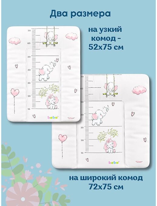 Узкий пеленальный матрас  с бортиками Bebo для новорожденного на комод 75×52 см