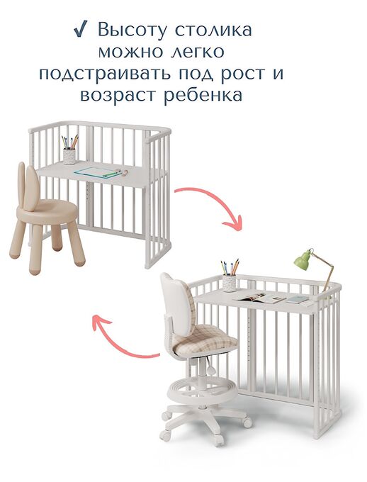 Белая приставная детская кроватка-трансформер для новорожденных Bebo Bali