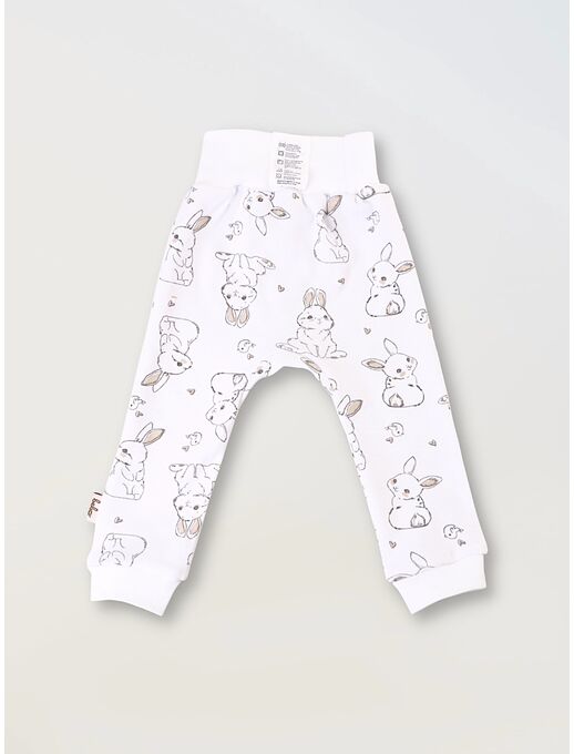 Детские штанишки-ползунки для малышей Bebo с широкой резинкой и манжетами, Зайчики и птички