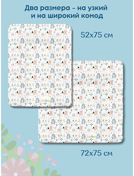Узкий пеленальный матрас  с бортиками Bebo для новорожденного на комод 75×52 см
