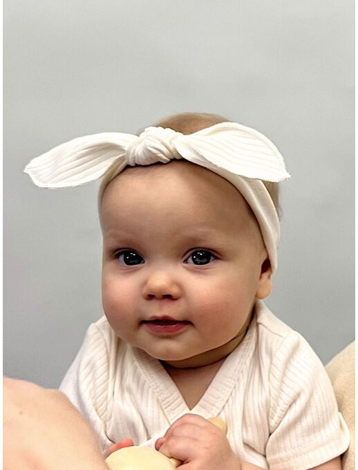 Повязка на голову для новорожденного с лепестком Bebo, Экрю