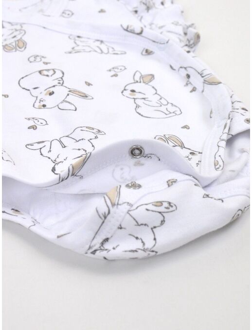 Боди кимоно для новорожденных с длинным рукавом и рюшами, Зайчики и птички