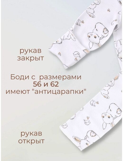 Боди кимоно для новорожденных с длинным рукавом и рюшами, Зайчики и птички