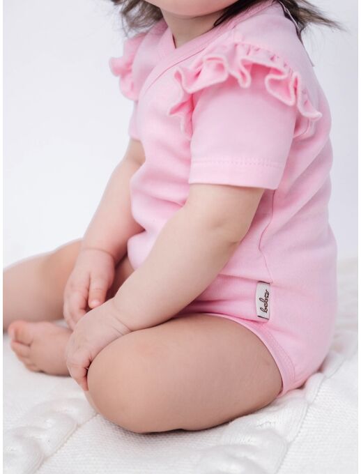 Боди кимоно для новорожденных с коротким рукавом и рюшами Розовый