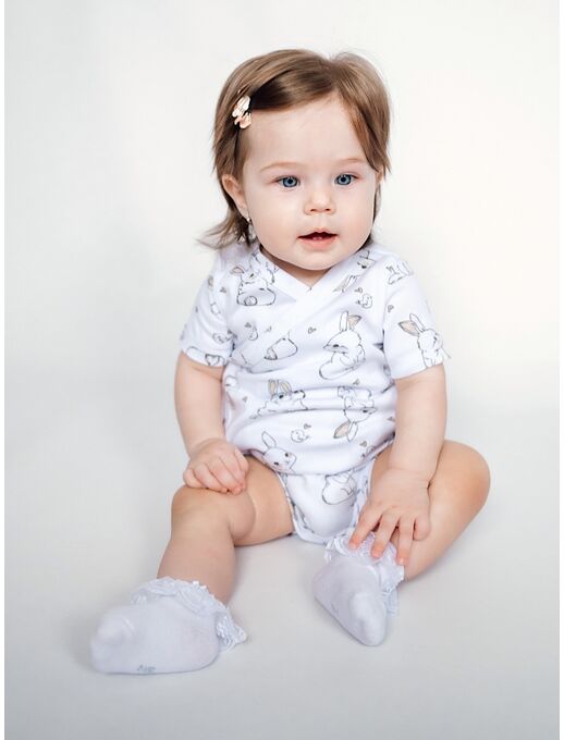 Боди кимоно для новорожденных короткий рукав Зайчики и Птички р-ры 56-68, Расцветка одежды: Зайчики и птички, Выбрать размер: 56, изображение 4