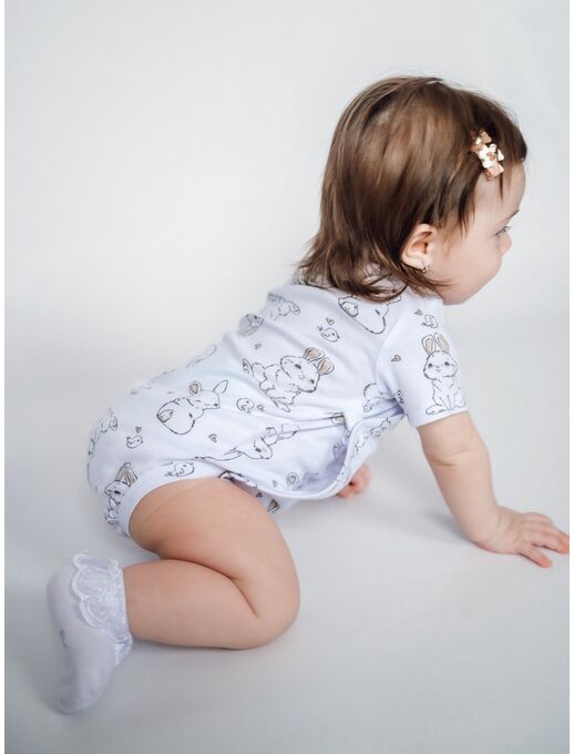 Боди кимоно для новорожденных короткий рукав Зайчики и Птички р-ры 56-68, Расцветка одежды: Зайчики и птички, Выбрать размер: 56, изображение 3