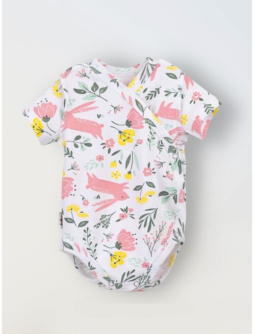 Боди кимоно для новорожденных короткий рукав Зайчики