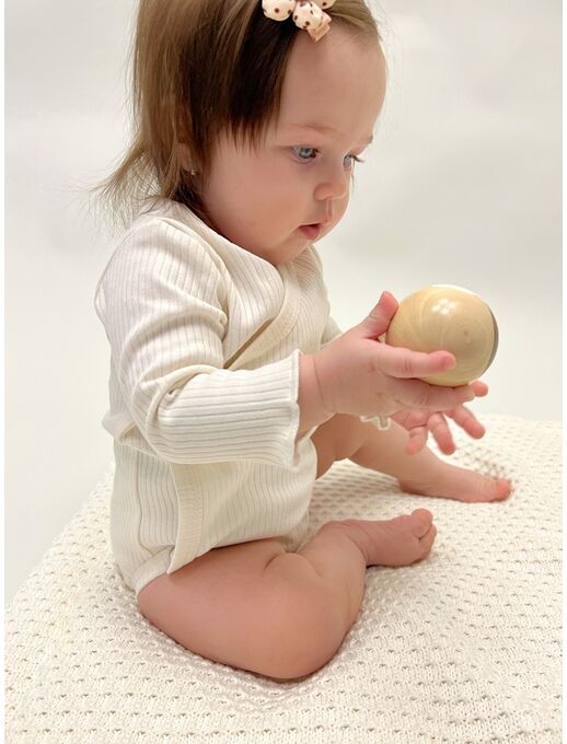 Боди кимоно (на запах) в рубчик с длинным рукавом для новорожденных девочек и мальчиков Экрю