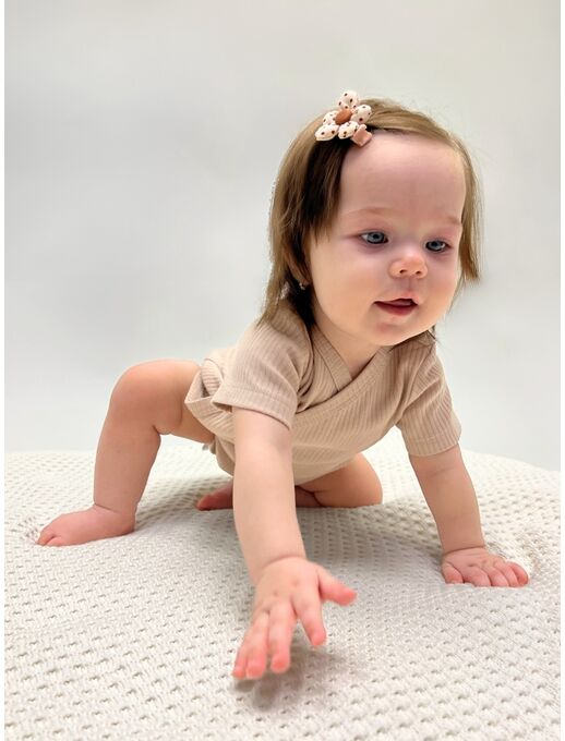 Боди кимоно (на запах) в рубчик с коротким рукавом для новорожденных девочек и мальчиков Кофе