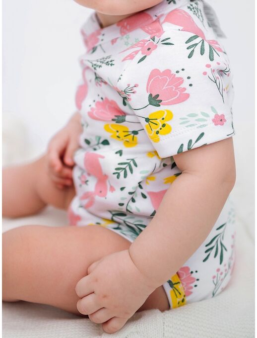 Боди кимоно для новорожденных короткий рукав Зайчики