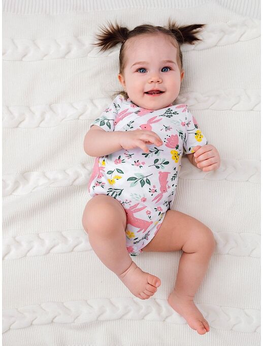 Боди кимоно для новорожденных короткий рукав Зайчики