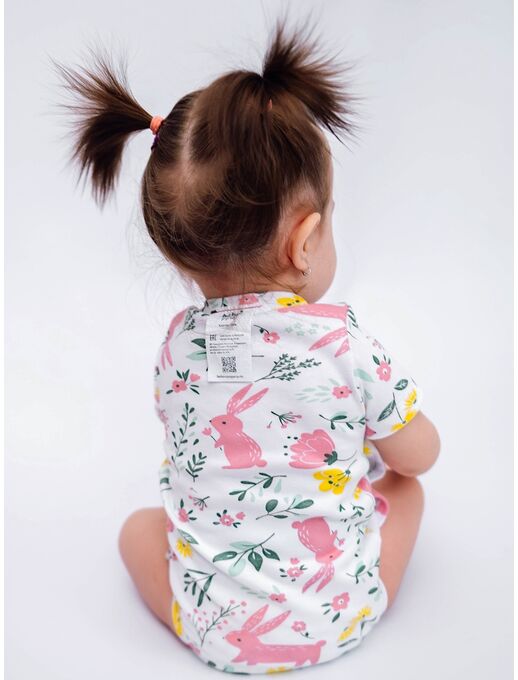 Боди кимоно для новорожденных короткий рукав Зайчики