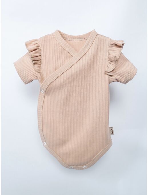 боди-кимоно (на запах) с коротким рукавом и рюшами кофе bebo