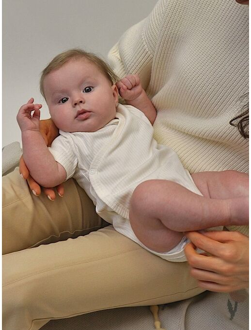 Боди кимоно (на запах) с коротким рукавом для новорожденных девочек и мальчиков Экрю