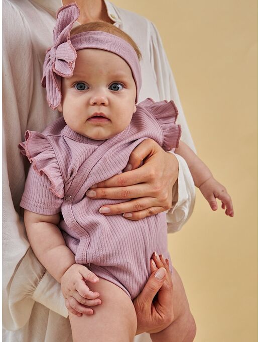 Боди кимоно с коротким рукавом и рюшами Bebo, Лиловый