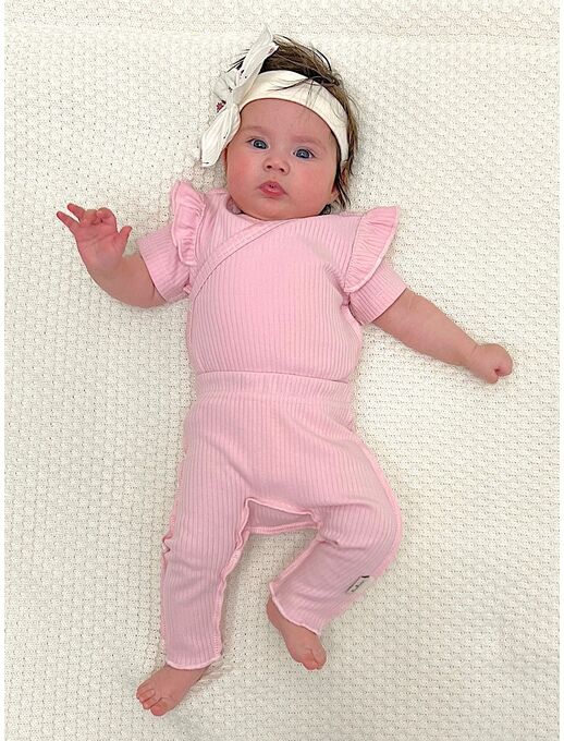 Боди кимоно с коротким рукавом и рюшами Bebo, Чайная роза