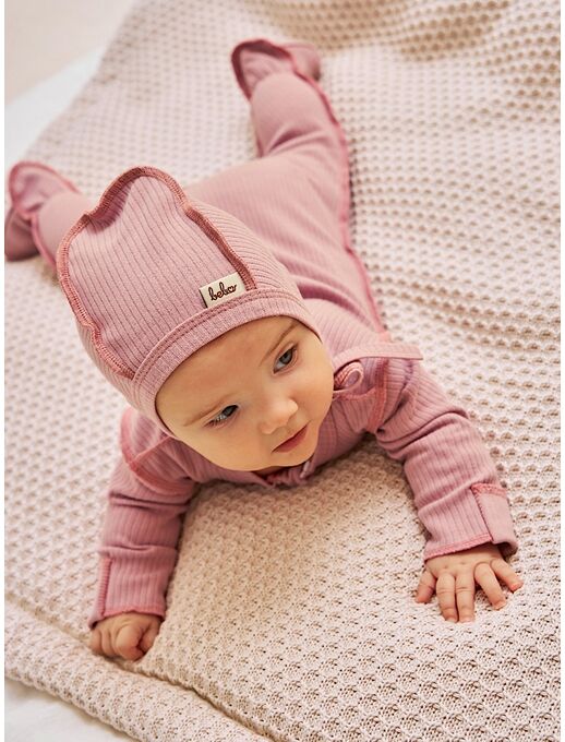 Классический чепчик / шапочка для новорожденного Bebo "в рубчик" или "из лапши" Лиловый