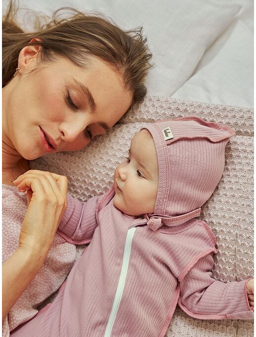 Классический чепчик / шапочка для новорожденного Bebo "в рубчик" или "из лапши" Лиловый