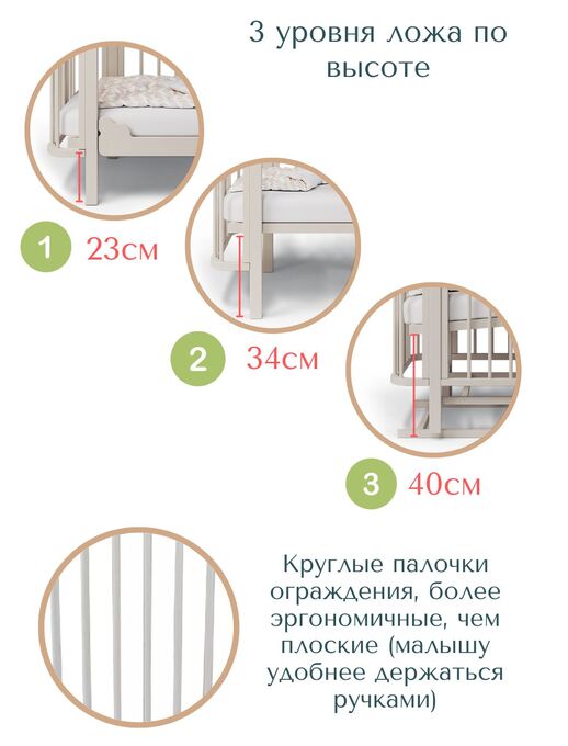 Детская кроватка для новорожденного кровать-трансформер Bebo Malibu (Бебо Малибу), Слоновая кость