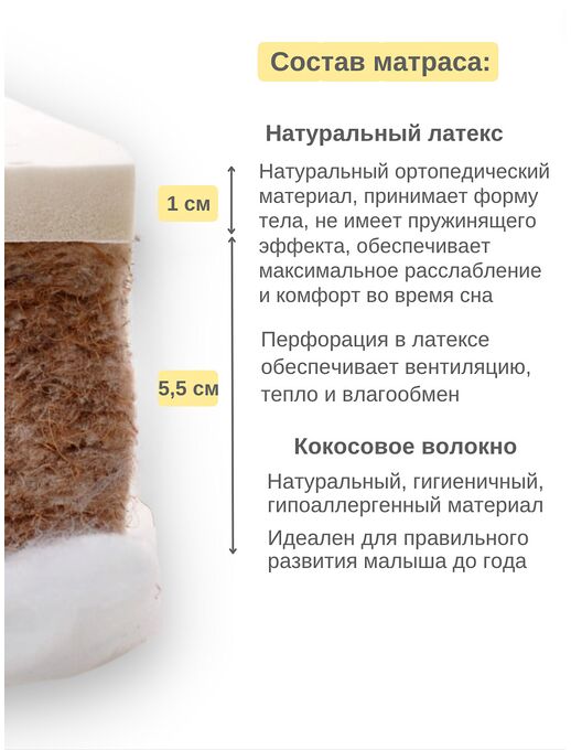 Детский двухсторонний ортопедический матрас Organic Lux​ от компании Bebo