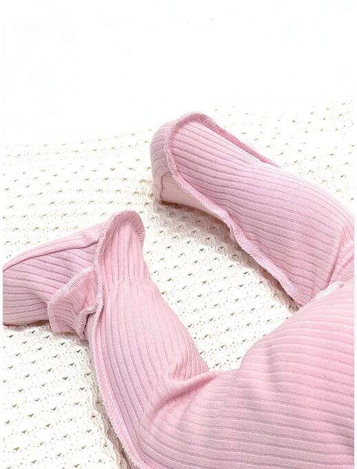 Нательный хлопковый комбинезон слип на молнии с закрытыми ножками и антицарапками в рубчик Bebo