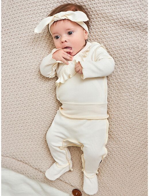 Штанишки ползунки Bebo с закрытыми ножками и широкой резинкой отличный вариант для новорожденных девочек и мальчиков, цвет экрю