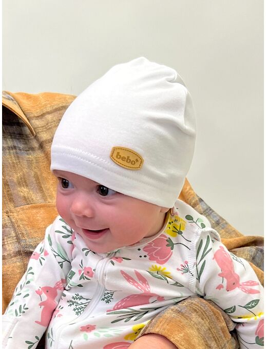 Детская шапочка для новорожденного Bebo лаконичная, Белый