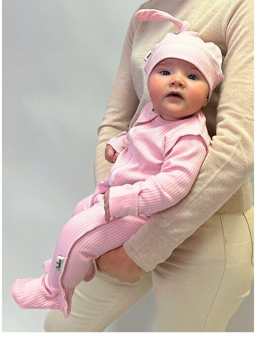 Шапочка с узелком Bebo из хлопка  для новорожденных мальчиков и девочек, для прогулок и на выписку в роддом, цвет Чайная роза