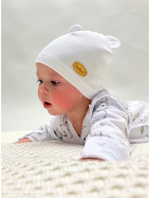 Детская шапочка для новорожденного Bebo с ушками, Белый