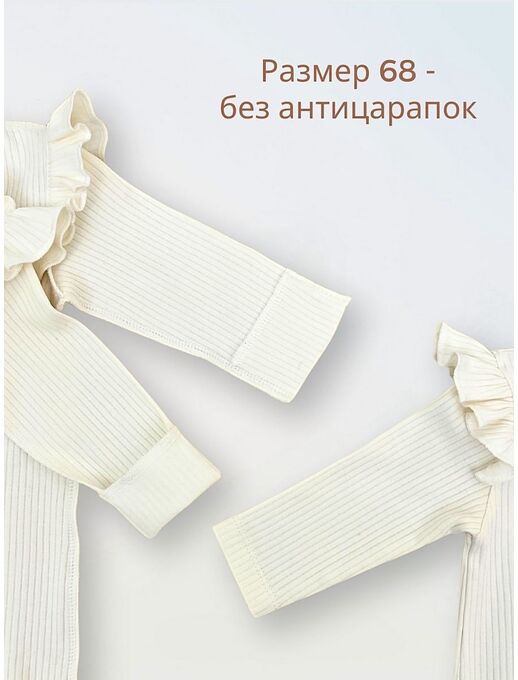 Нательный хлопковый комбинезон слип на молнии с закрытыми ножками и антицарапками с рюшами в рубчик Bebo