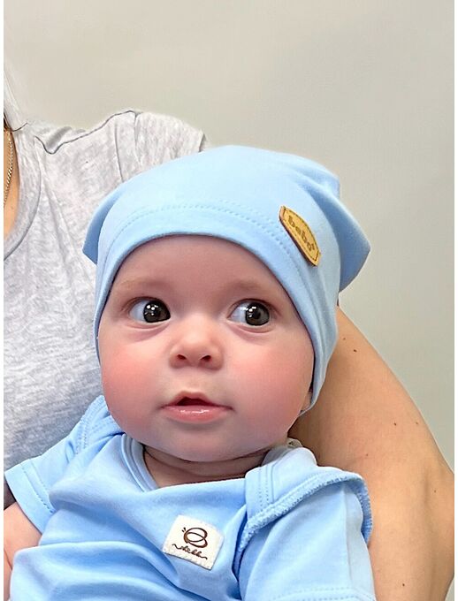 Детская шапочка для новорожденного Bebo лаконичная, Голубой