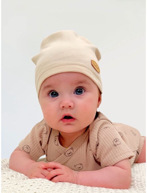 Детская шапочка для новорожденного Bebo лаконичная, Бежевый