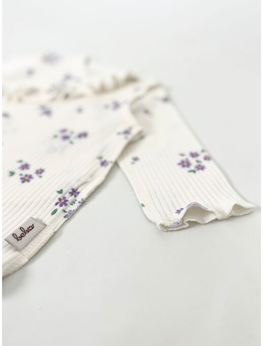 Нарядное боди кимоно (на запах) с длинным рукавом и рюшей по груди,незабудки