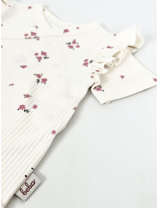 Нарядное боди-кимоно (на запах) с коротким рукавом и рюшами, букетики