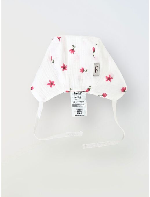 Чепчик из муслина для новорожденного Bebo, Цветочки на белом
