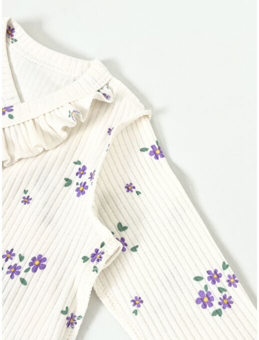 Нарядное боди-кимоно (на запах) с длинным рукавом и крылышками, незабудки