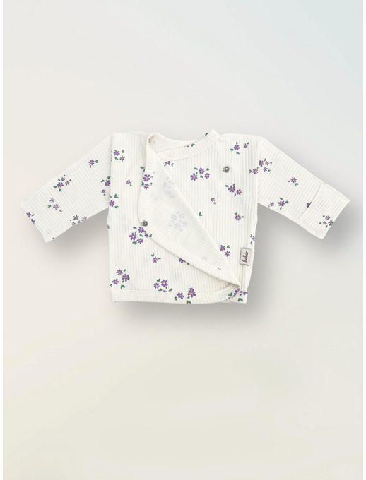 Удлиненная распашонка с глубоким запахом и антицарапками, незабудки