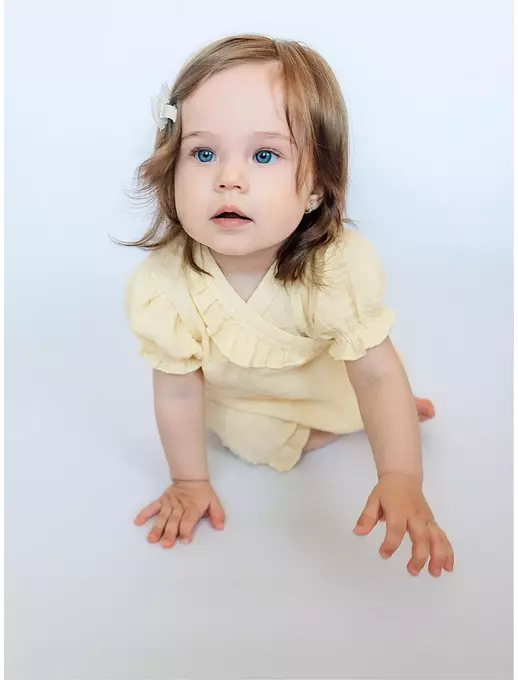 Муслиновая распашонка с коротким рукавом, Желтый