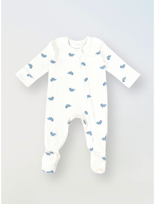 Нательный хлопковый комбинезон слип на молнии с закрытыми ножками и антицарапками, мини дино