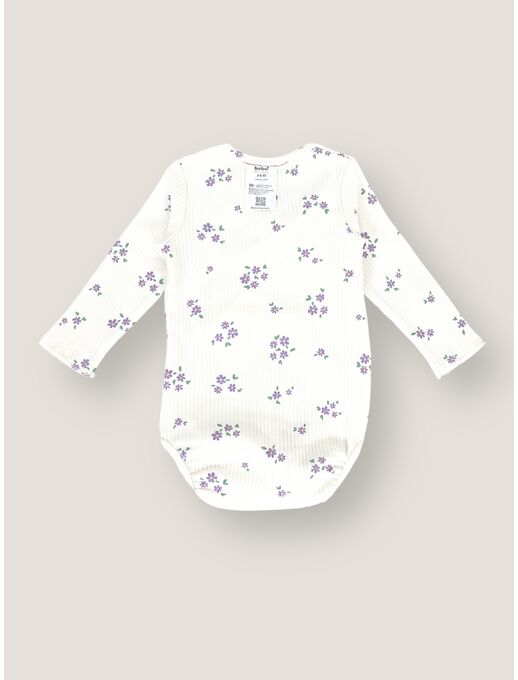 Нарядное боди кимоно (на запах) с длинным рукавом и рюшей по груди,незабудки