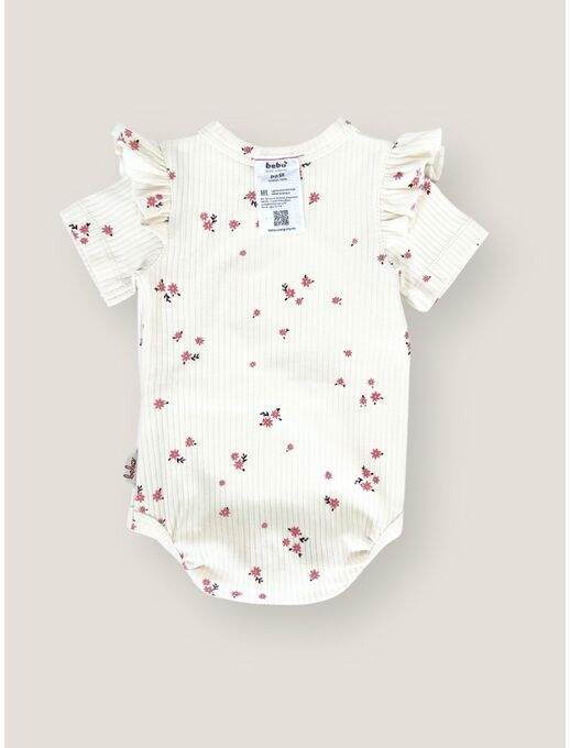 Нарядное боди-кимоно (на запах) с коротким рукавом и рюшами, букетики