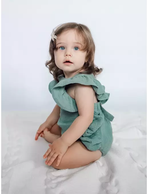 Ромпер муслиновый с крылышками на бретелях, Мятный