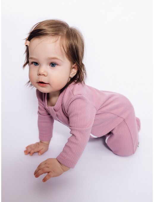 Нательный хлопковый комбинезон слип на молнии с закрытыми ножками и антицарапками в рубчик Bebo