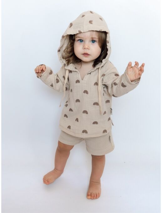 Худи туника из муслина с капюшоном для малышей, радуги