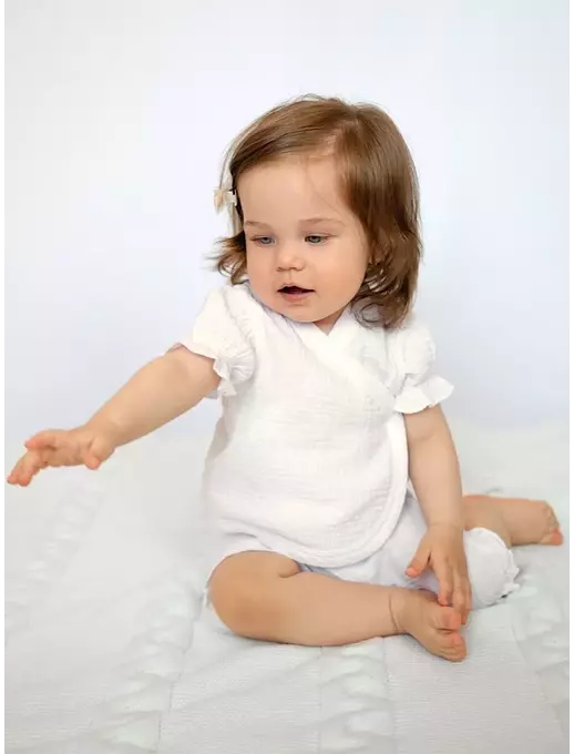 Муслиновая распашонка с коротким рукавом, белый