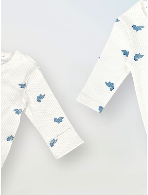 Нательный хлопковый комбинезон слип на молнии с закрытыми ножками и антицарапками, мини дино