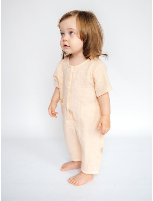 Муслиновый летний комбинезон песочник с для малышей и новорожденных детей, пудровый